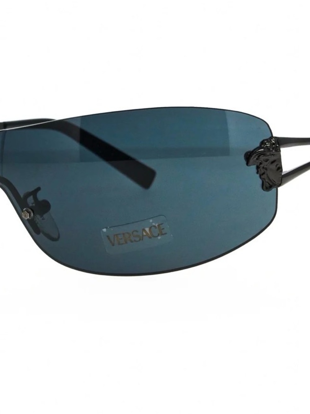 Versace Medusa Dark Blue Rimless Shield Sunglasses Y2K w/Auth. Card - Picture 2 of 10